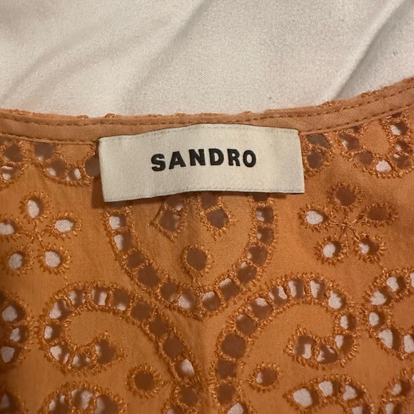 Sandro Livio Tie Front Drawstring V Neck Slim Fit Blouse Orange Size 2-4 US - Picture 6 of 12